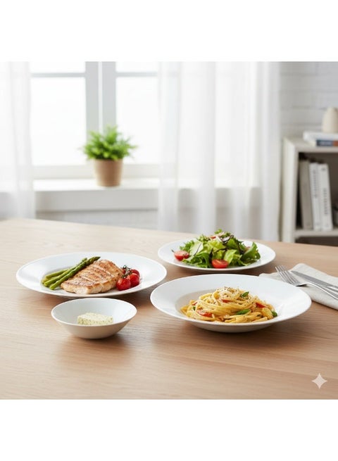 Luminarc Arcopal 24-piece dinner set, microwave and dishwasher safe.